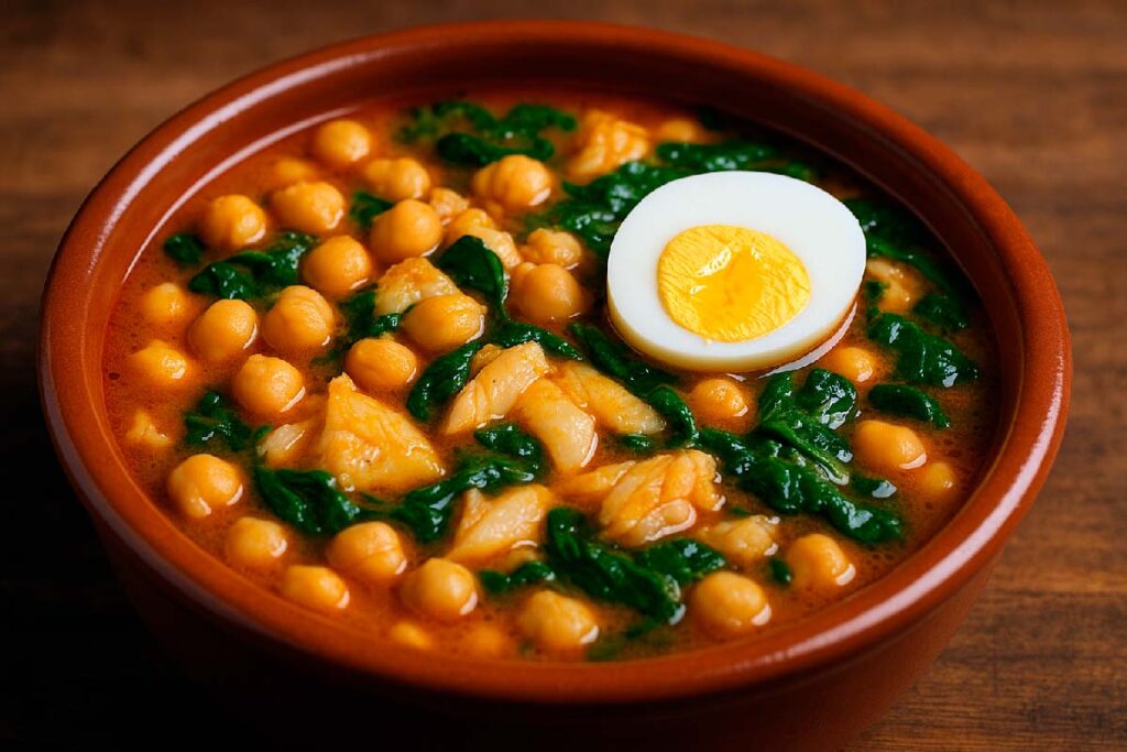 como hacer potaje de garbanzos con bacalao y espinacas